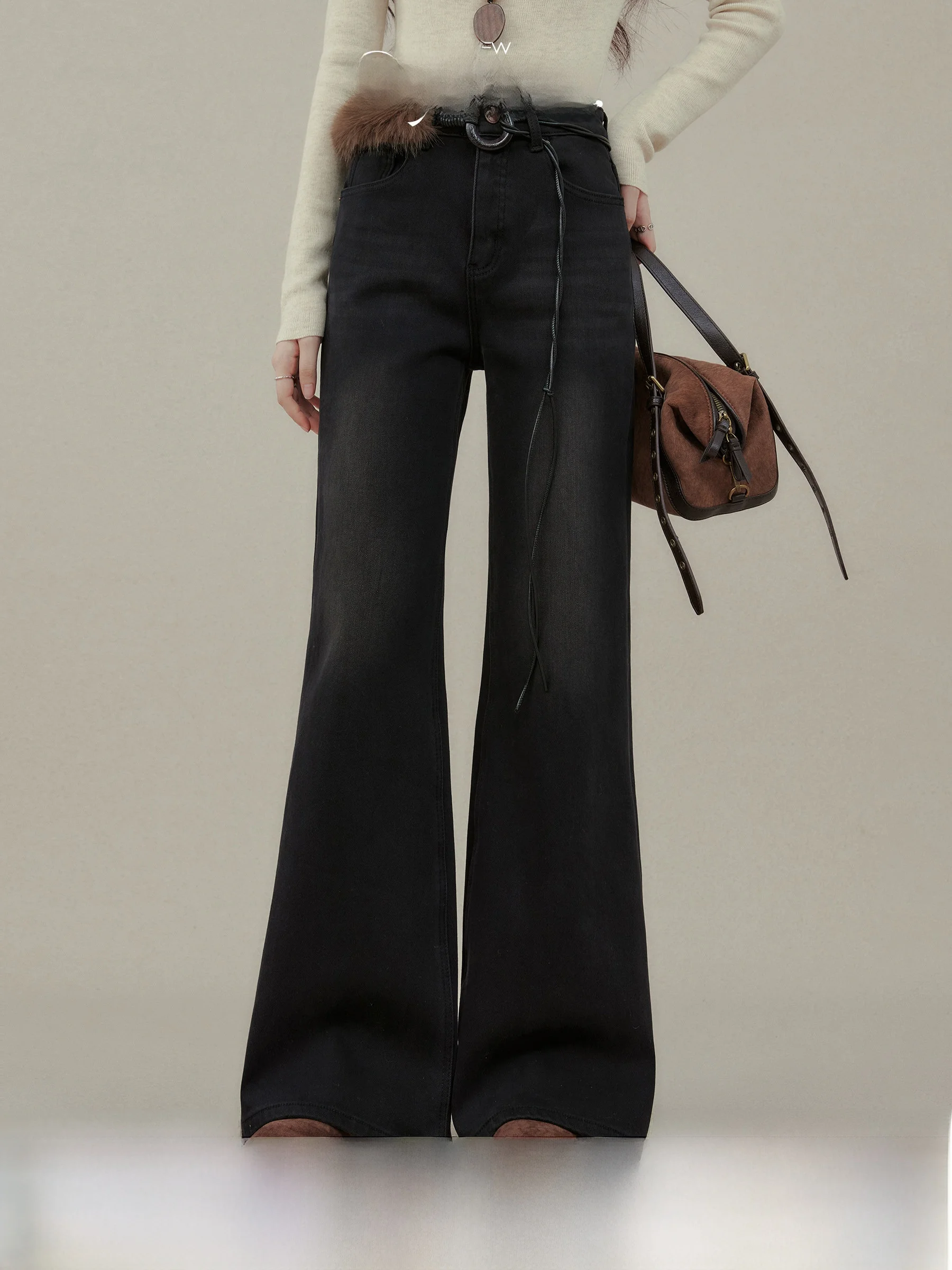 

Ele High Waist Bell Bot Jeans Women's Bla Straight Leg Jeans Autumn Winter New Sle Bell Pants by Yang Xue