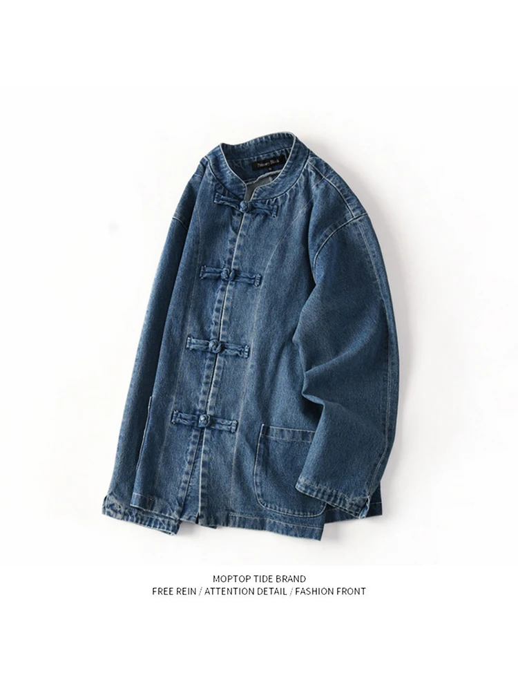 

Mr. WH Windbreaker Button Waed Casual Stand Collar Denim irt Jaet Men Autumn Loose Fit Polyester Anti Wind Long Sve