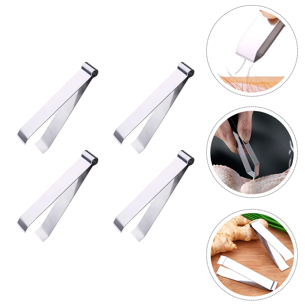 

4Pcs Wool Puller Stainless Steel Flat Tweezers Fish Bone Remover Kitchen Pliers Manual Food Clip Portable Cooking Tool
