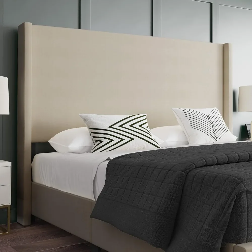 Rivestimento in finto lino per letto con piattaforma Nora Wingback - Struttura in legno ingegnerizzato resistente - Nessun bisogno di molle - Design leggero