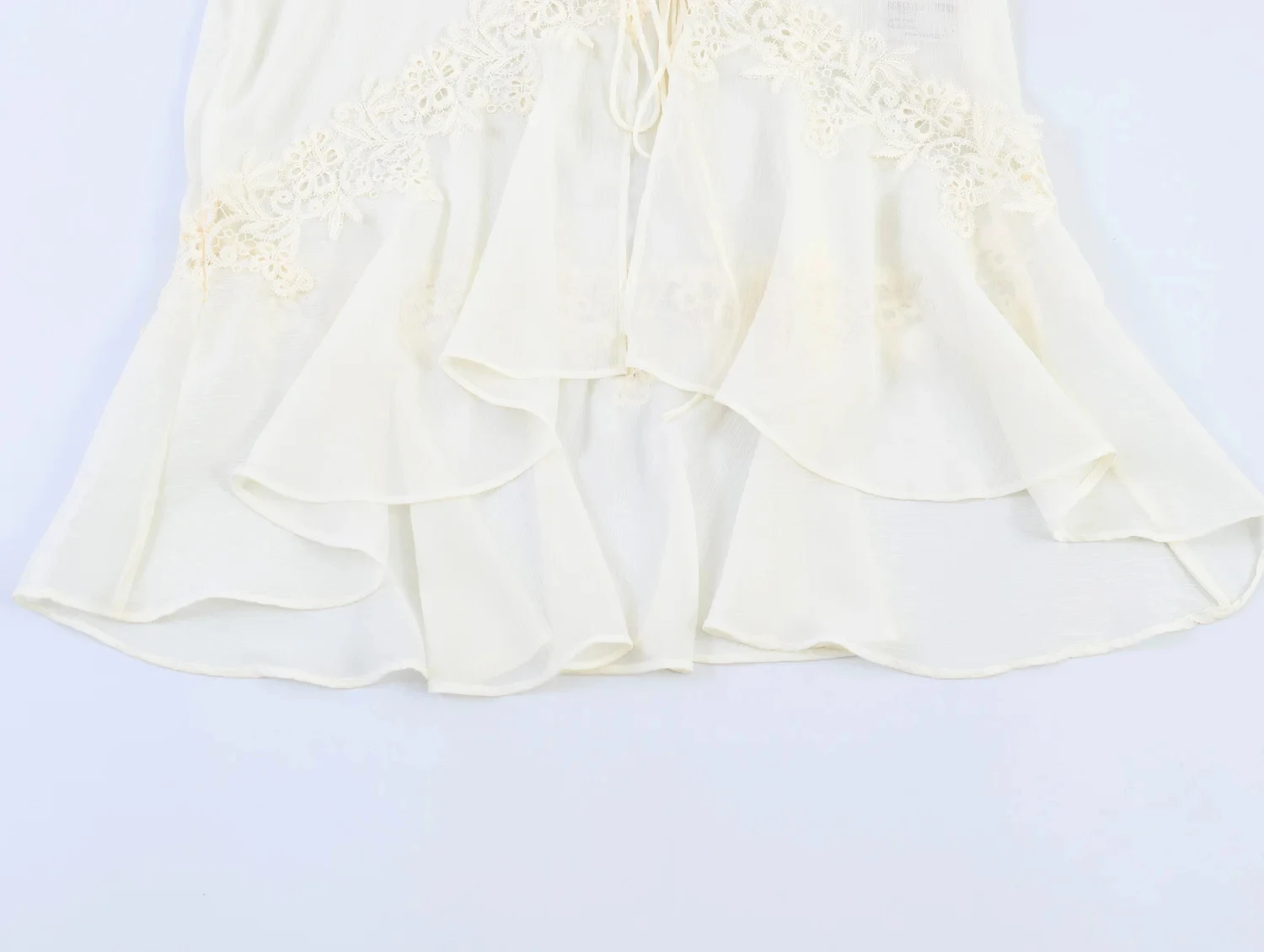 HH Damen Elegante Sexy Spitzenbluse mit Rüschen, V-Ausschnitt, Langen Ärmeln und Transparentem Chiffon, Sommermode 2026 für Abendverabredungen – Detail 8