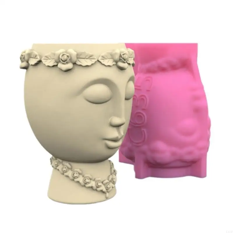 

K43F Silicone Flower Vase Mold Face Shaped DIY Cement Molds Planter Moulds