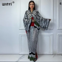 WINYI kimono sweter z nadrukiem wschodu abaya dubaj luksusowe eleganckie stroje plażowe dla kobiet seksowna bawełniana sukienka kaftan