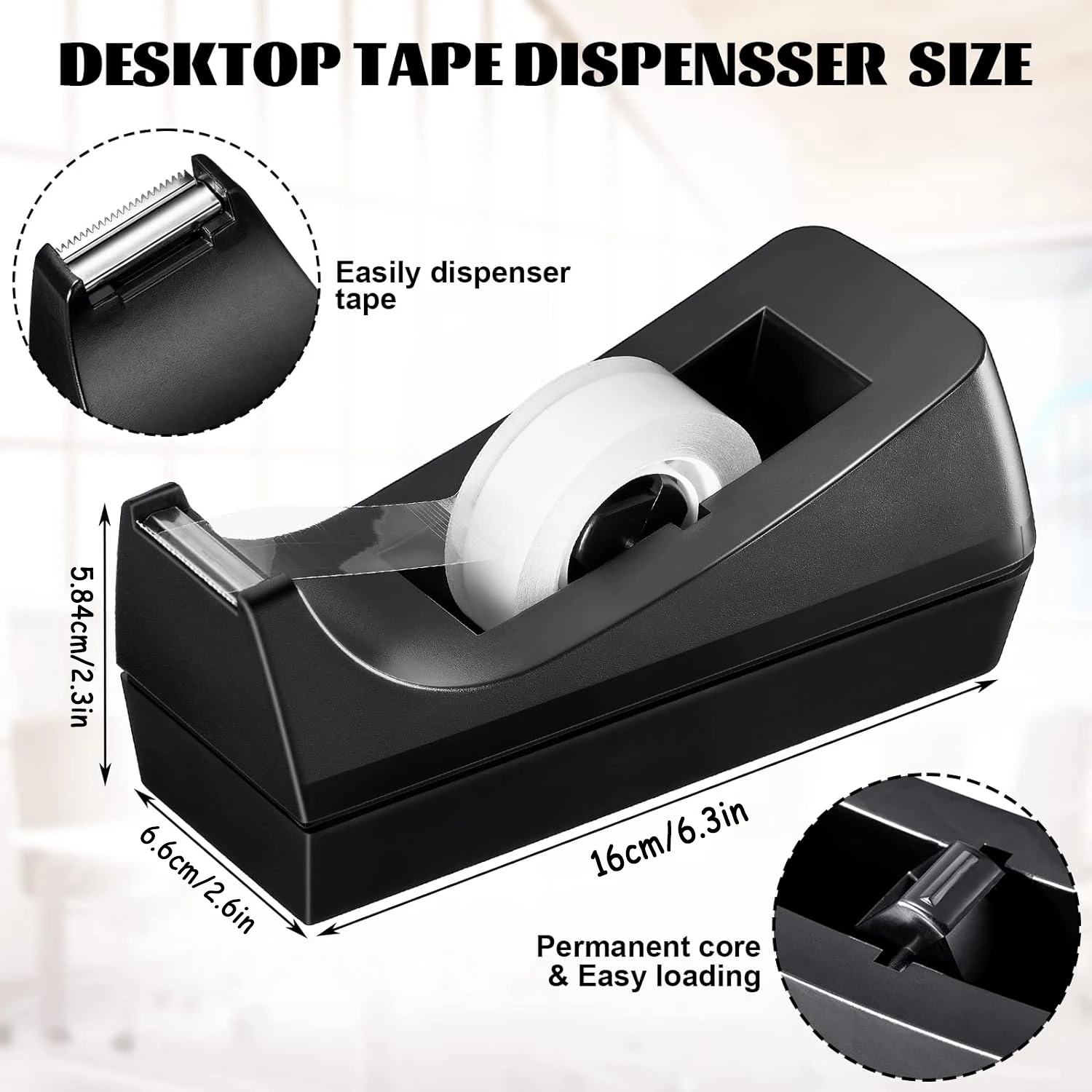1pc，Black, Desktop Tape Dispenser with Non-Slip Base, Dispenser Tape Refill, Dispenser