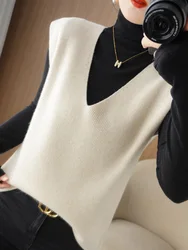 Fashion Sweater Vest Thick Warm Top Loose V Neck Sleeveless Short Knitted Pullovers Vests New In Knitwear Jumpers Lady Outerwear