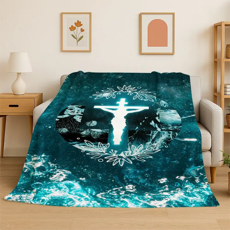 Classic Cross Bible Christian Faith Retro Flannel Blanket Soft Throw Blanket for Bedroom Living Room Bed Picnic Nap Cover Gift
