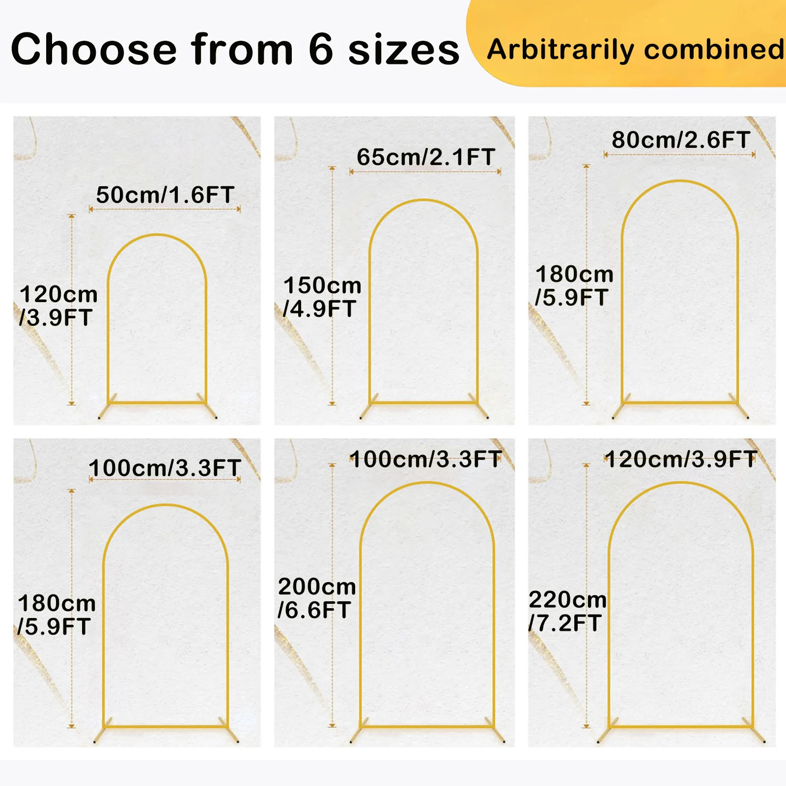 6 Sizes 20mm Pipe Gold Metal Arch Stand Arbitrarily Combined For Photography Backdrop Wedding Party Balloon Background Frame