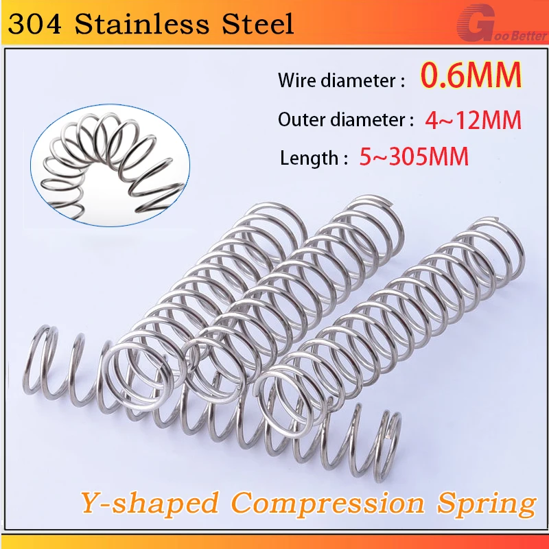 

304 Stainless Steel Compression Spring Y-shaped Shock Absorption Return Spring Wire Dia 0.6MM OD 4/5/6/7/8/9/10/12MM L:5~305MM