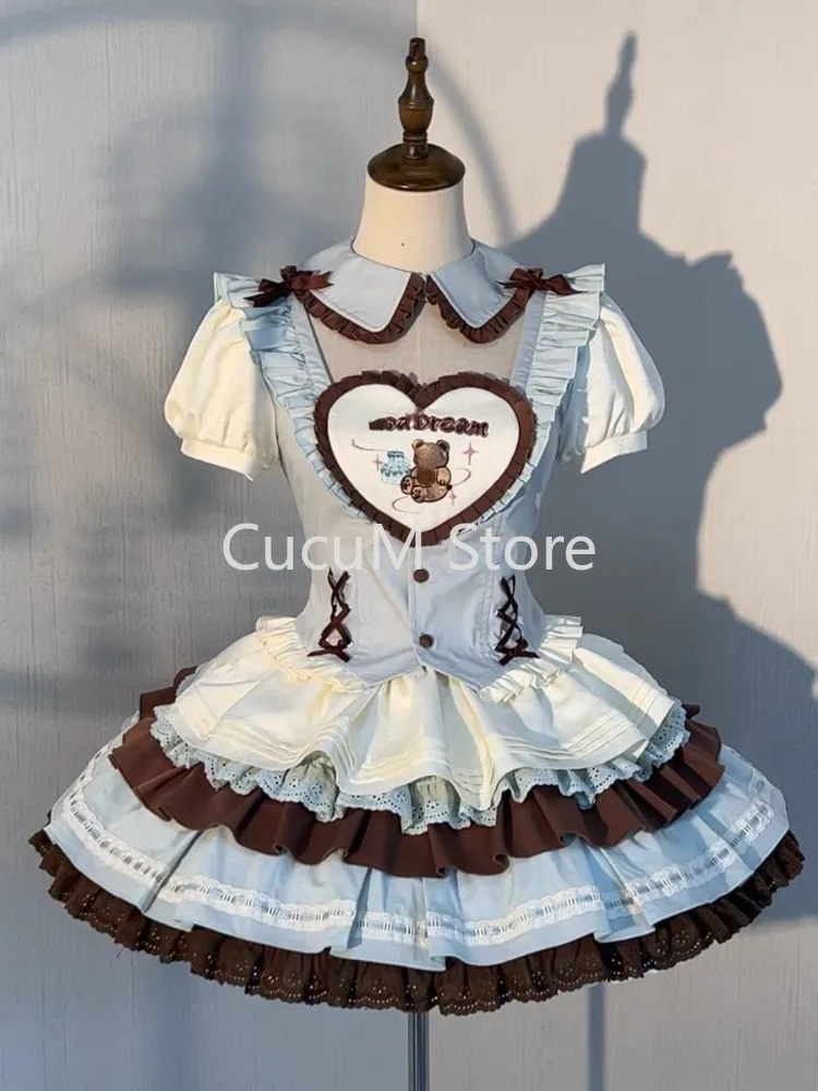 Japanese Style Sweet Lolita Set Women Kawaii Bow Shirt Tops Cute Y2k Cake Mini Skirt Girls Harajuku Princess Dress Outfits