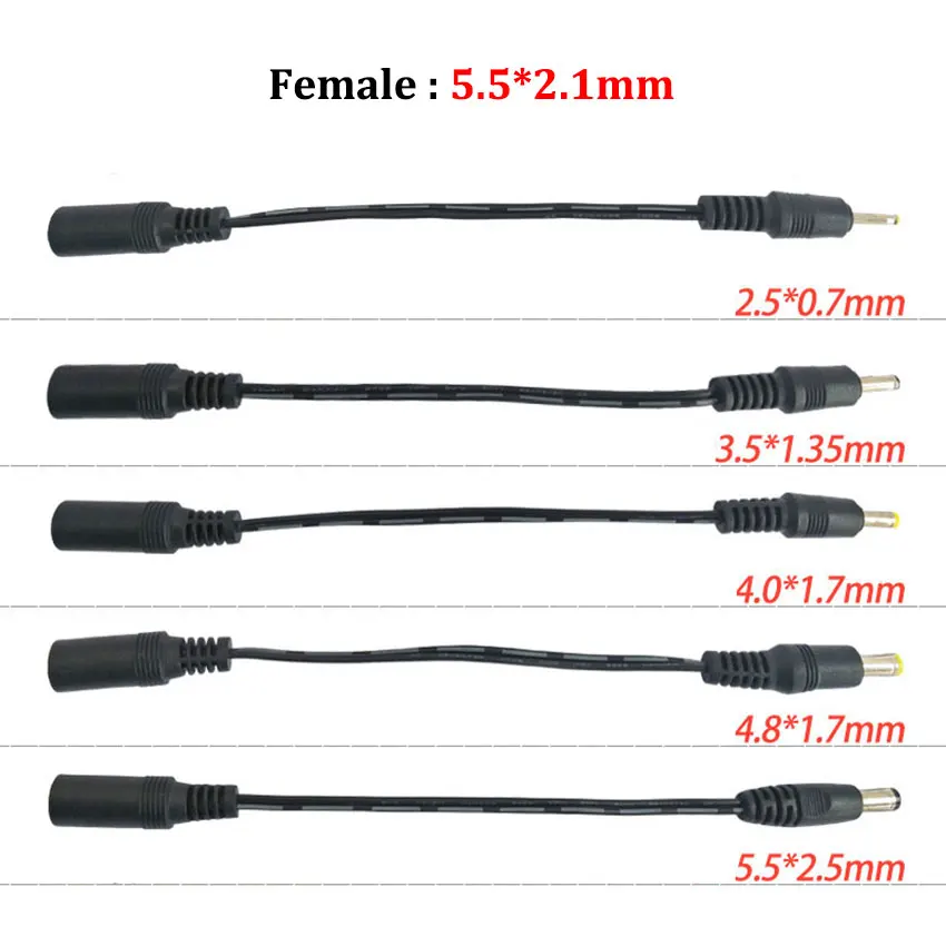 5.5x2.1mm DC Female Power Jack to DC Male Plug Cable 5.5*2.5mm 3.5x 1.35mm 4.0*1.7mm 4.8 2.5 0.7 Extension Connector Power Cord