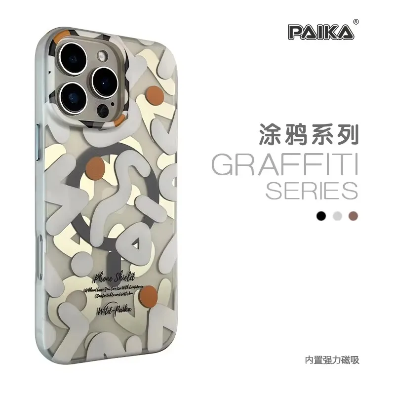 

For iPhone 17 12 13 14 15 16 Pro Max Plus 17Air Strong Graffiti Car Mount Case Fashion Designer Magnetic Charging MagSafe Cover