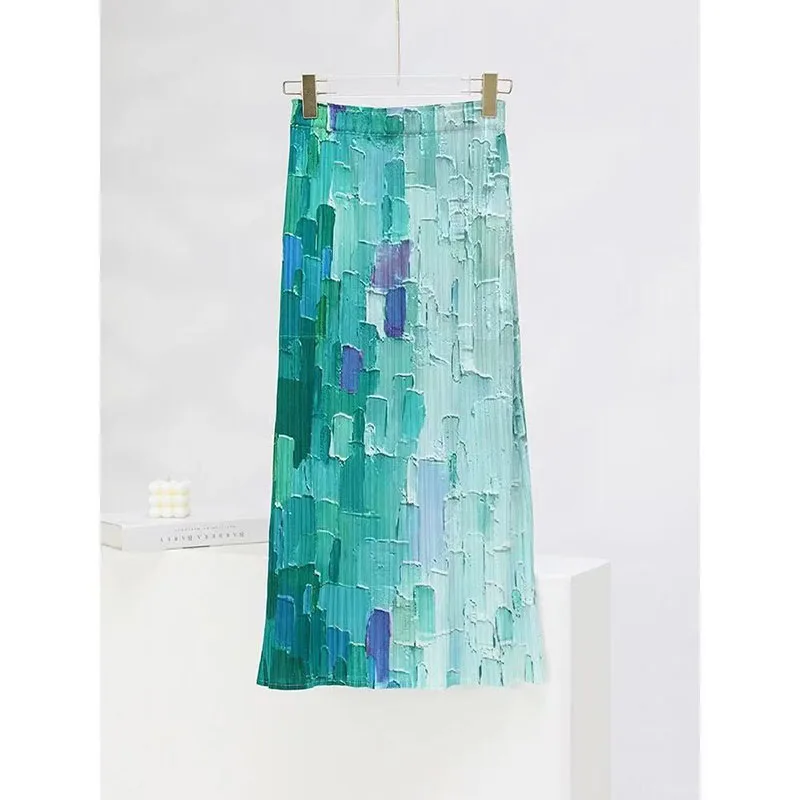 New 2026 Miyake Pleated Skirt Women's Spring and Summer High-end Gradient Print Fashion Casual Versatile Elegant Skirt