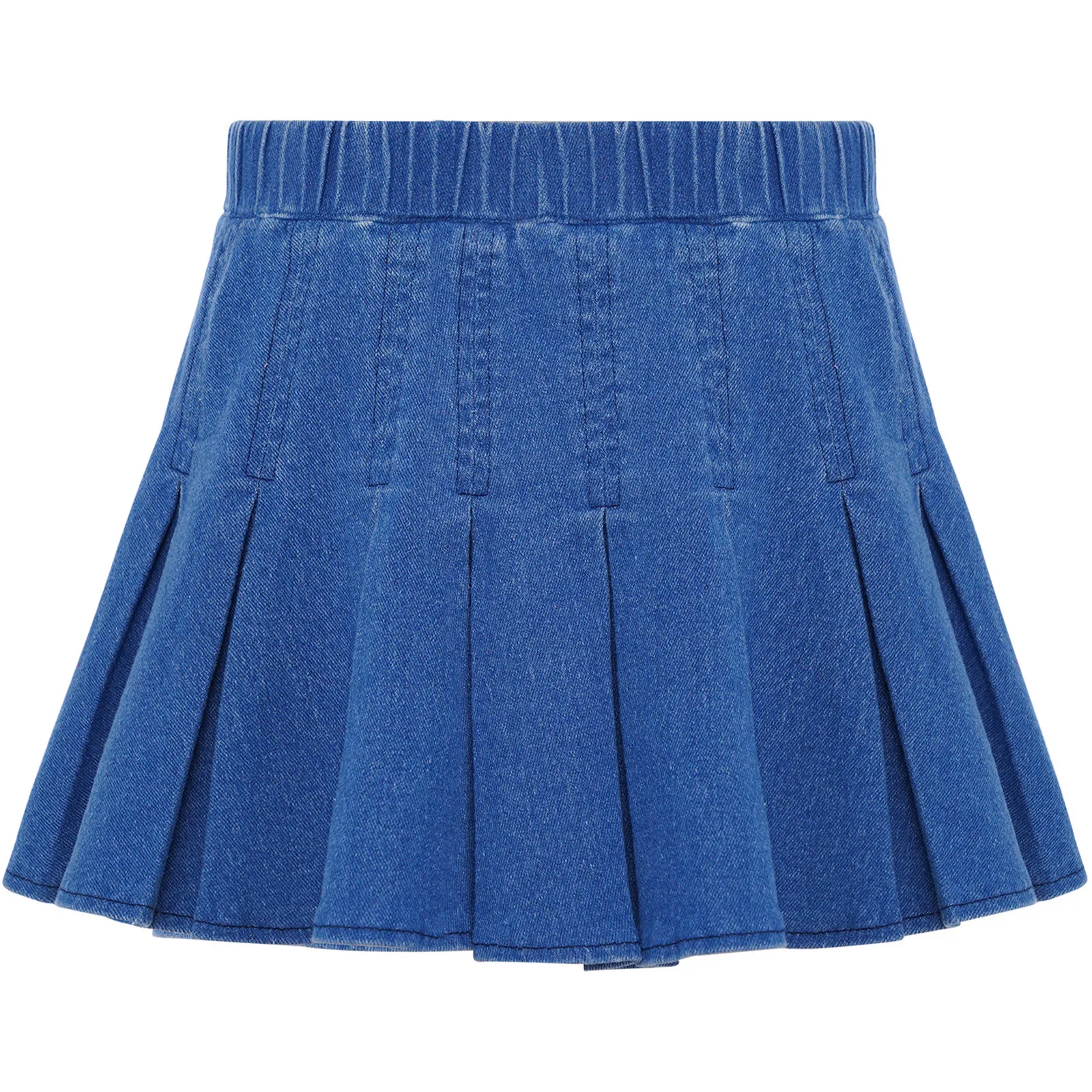 

Kids Girls Denim Pleated Skirt Summer High Waist Elastic Waistband A-line Miniskirt for Holiday Birthday Party Vacation Beach