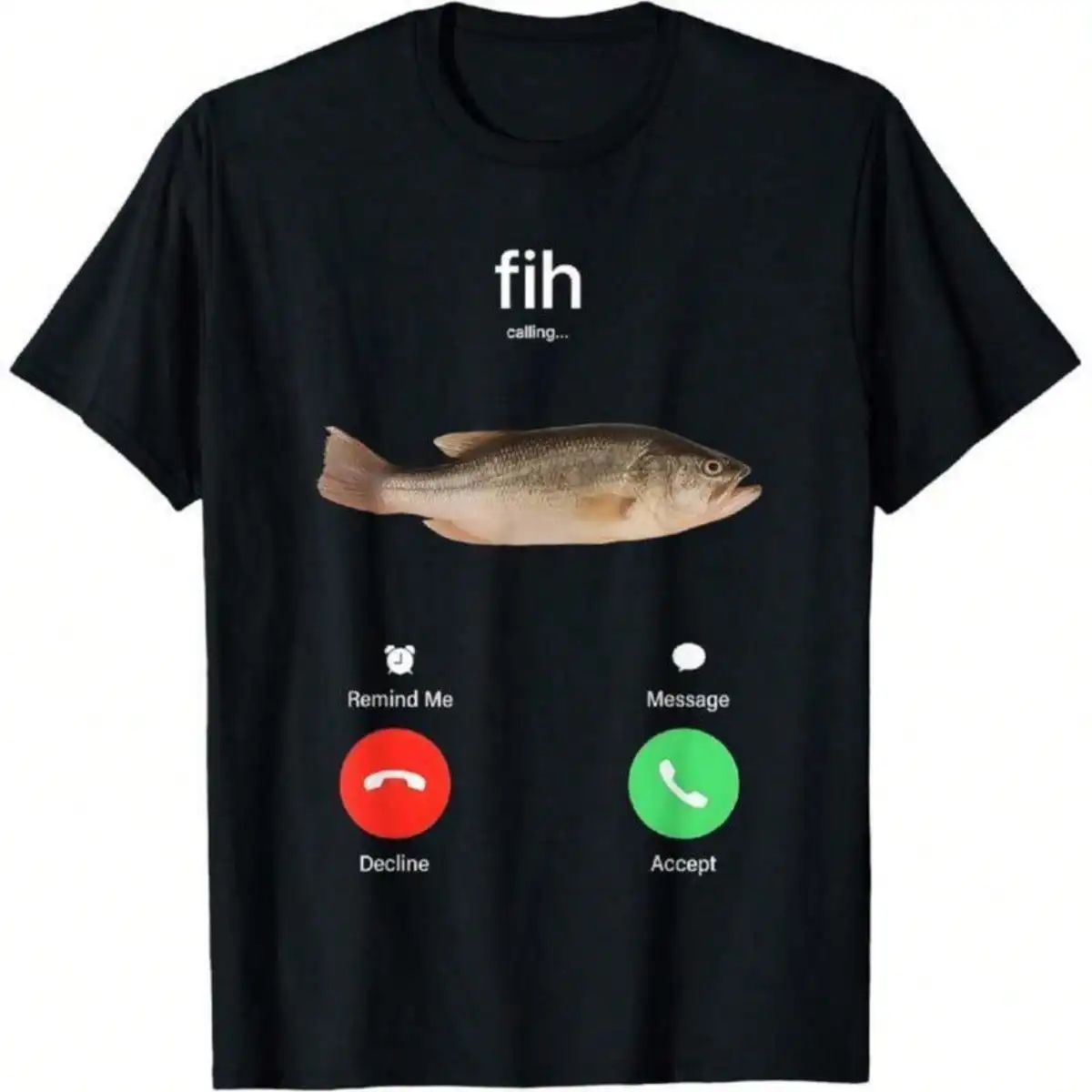 100% Cotton Fih Calling Remind Me Message Decline Accept Phone Call Fish Fit Casual Streetwear Men Gifts Flower Print Classic Crew Neck Short Sleeves Regular Fit Breathable Stylish Graphic T-Shirt