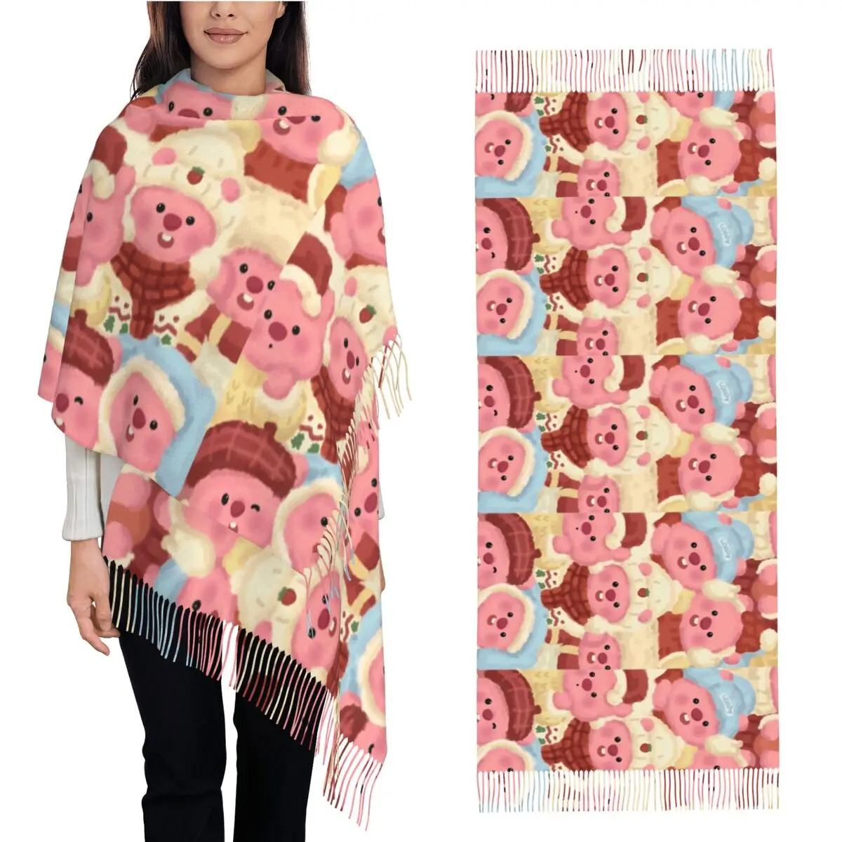 

Zanmang Loopy Cartoon Scarf Women Headwear Scarves with Long Tassel Autumn Luxury Shawls and Wraps Warm Soft Bufanda