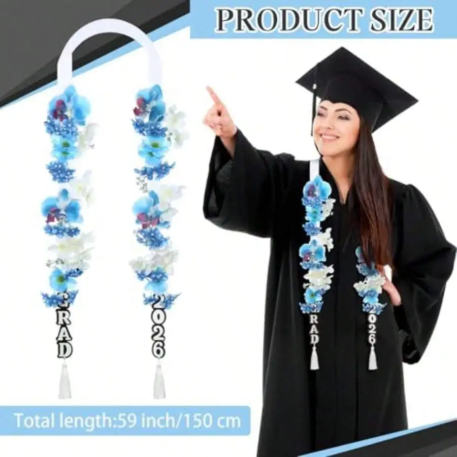 2026 Graduation Hawaiian Flower Lei Necklace Blue Artificial Floral Garland For College Senior Party Photo Prop