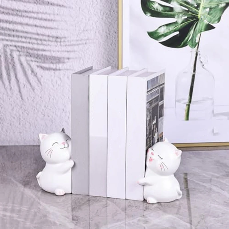 Cute Cats Decorative Bookends, Cute Cats Bookends Book Ends For Shelves,Cute Bookends Unique Book Ends To Hold Books White 2 PCS