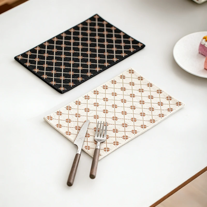 

Japanese Fresh Insulation Placemat Fabric Square Embroidery Advanced Western Food Bowl Dish Anti Collision Mats Home Daily Use