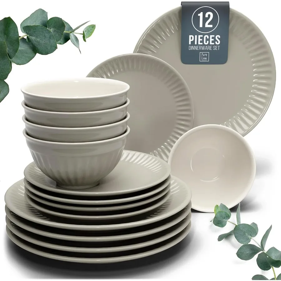 

Набор керамической посуды для 4 человек HYGGE, 12 предметов, элегантный дизайн Scandi, набор посуды премиум-класса, набор мисок и тарелок, посуда на 4 шт.