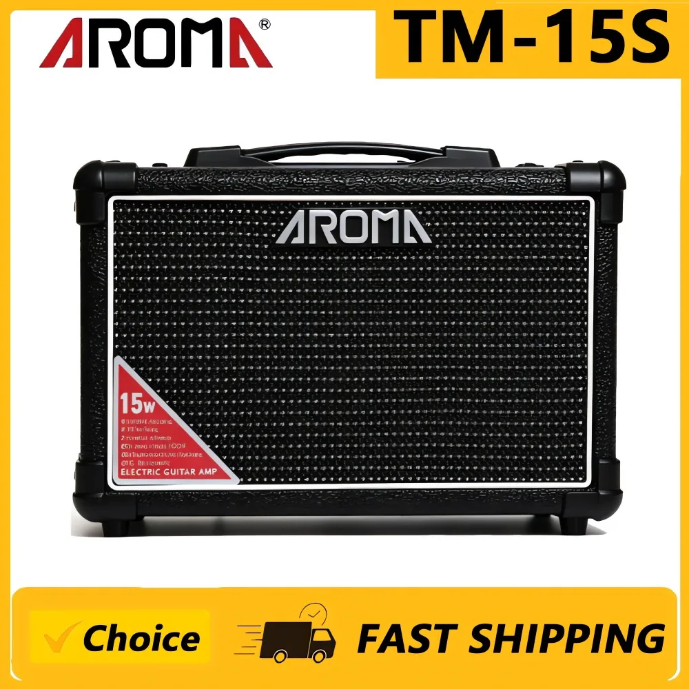 AROMA TM-15S 15W Portable Electric Guitar Amplifier, Multi-Function Guitar Amp with Built-in Effects, Looper, Drum Machine,