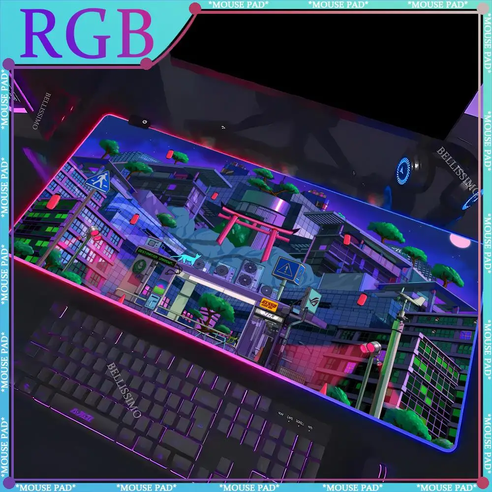 

RGB Cityscape MousePad City Color Desk Pad Gamer Desk Accessories Office Carpet Game Pad Large Keyboard Pad Luminous Mouse Pad