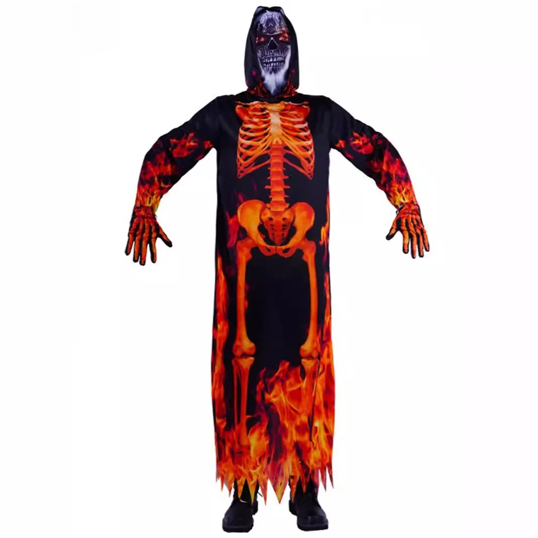 

Halloween Party Costume Flame Hooded Robe Red Flame Demon Robe Parent-child Cosplay Costume