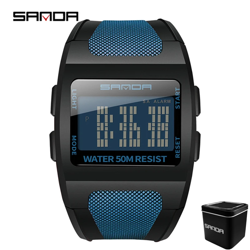Мужские Цифровые спортивные электронные часы Sanda-222, квадратные, для улицы, многофункциональные, водонепроницаемые часы 2024