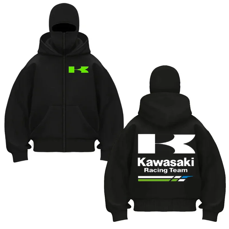 

Kawasaki Printed Cotton Cycling Mask Zipper Hoodie Men and Women Autumn and Winter New Style Fashion Warm Retro Cycling Jersey