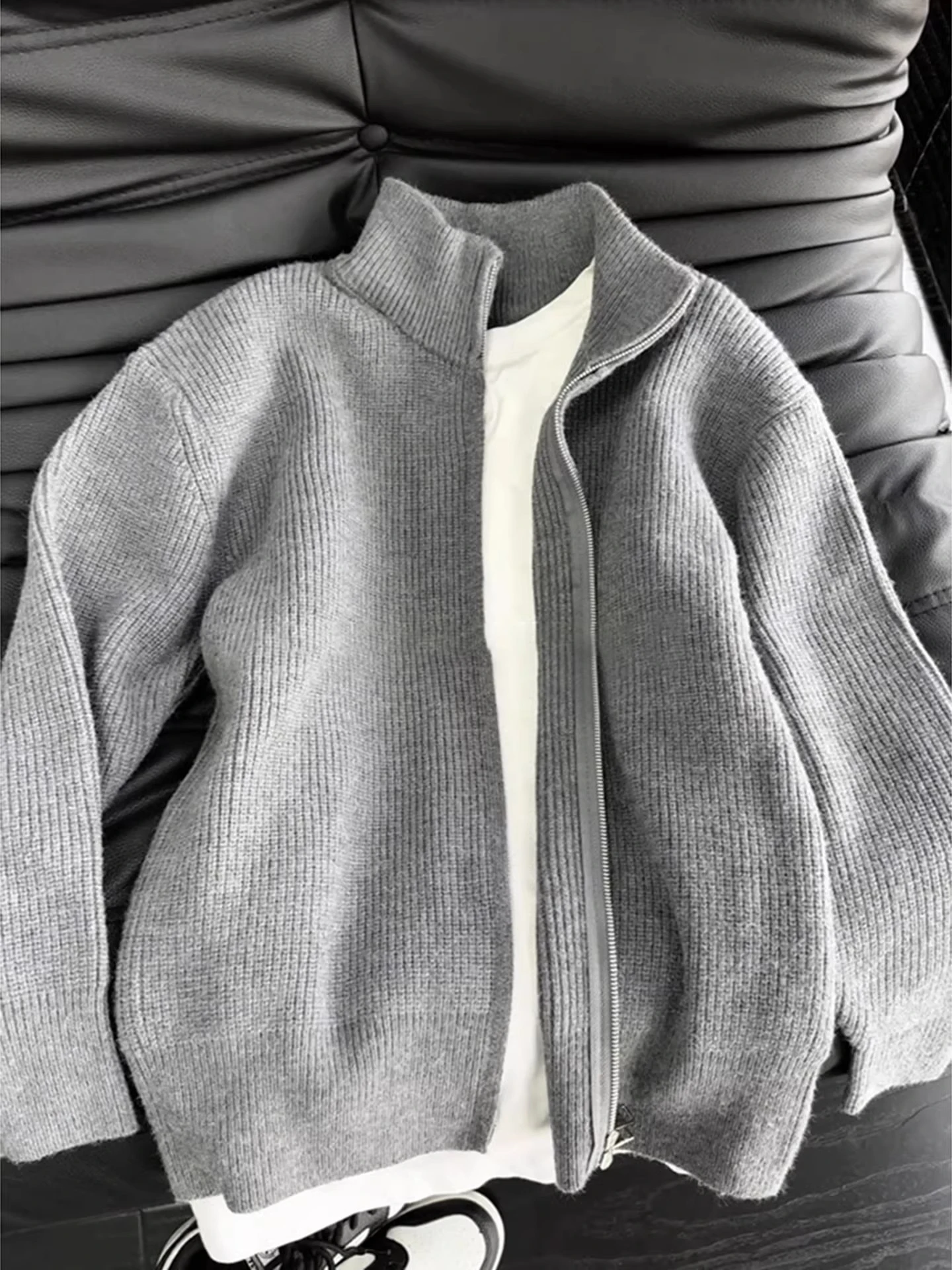 

Cleanfit ey Zip-Up Knitwear Men's Sle Autumn Winter High-End American Casual Long Sve Stand Collar Sweater Coat