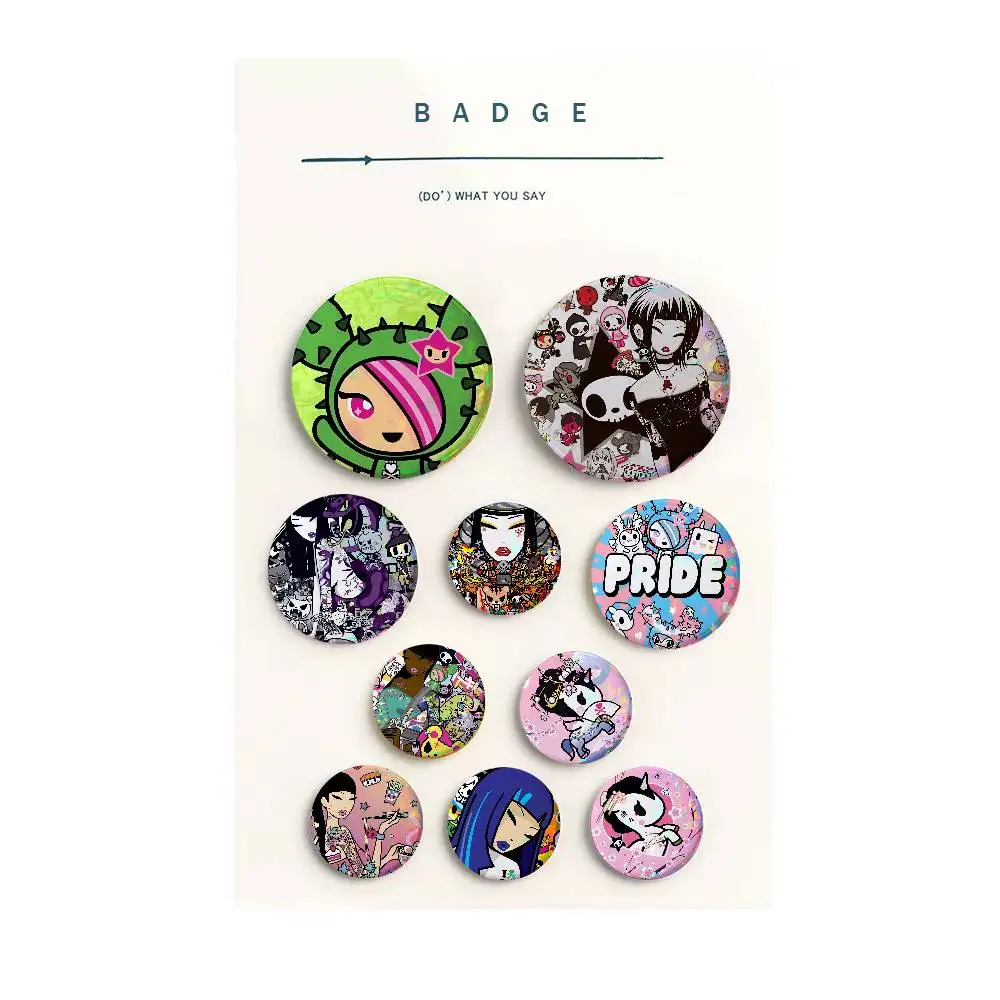 Tokidoki Creative Round Button Pins Badge Set Cartoon Anime Movie Music Pattern Brooches for Bags Jackets