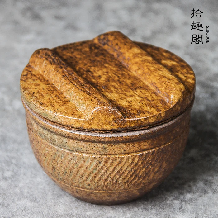 Handmade Rough Pottery Tea Jar, Earthenware Storage Ceramic Bulk Pu Erh Tea, Black Awakening Firewood