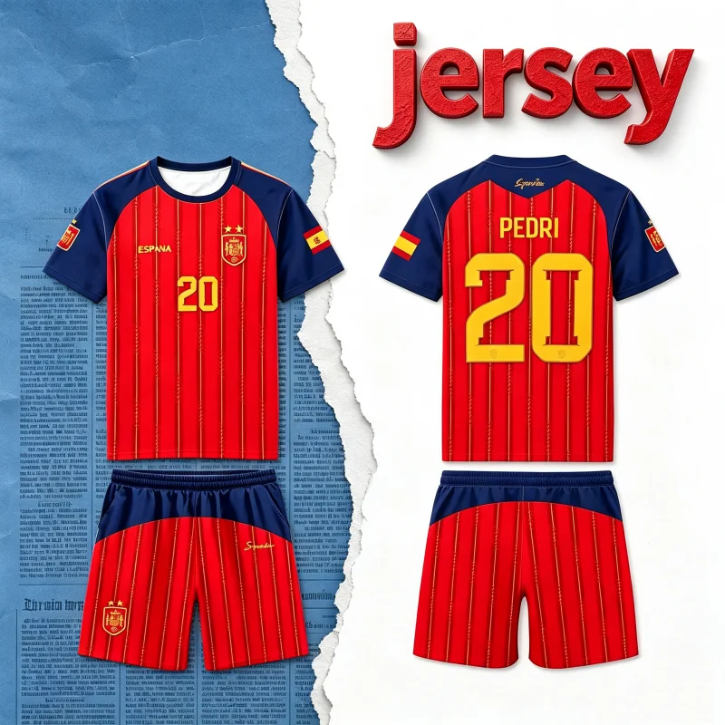 2026 Spain Team Uniform Yamal Football Uniform T Shirt and Shorts Short Pants Men Casual Pants Sports Pants Family Kids Tees Set
