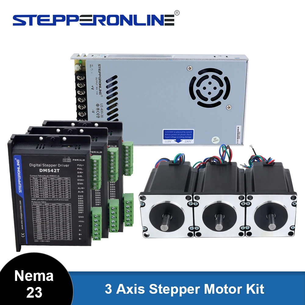 STEPPERONLINE 3 4 Axis Kit CNC Nema 23 2.2Nm 57X82mm Stepper Motor & Driver DM542T & Power Supply