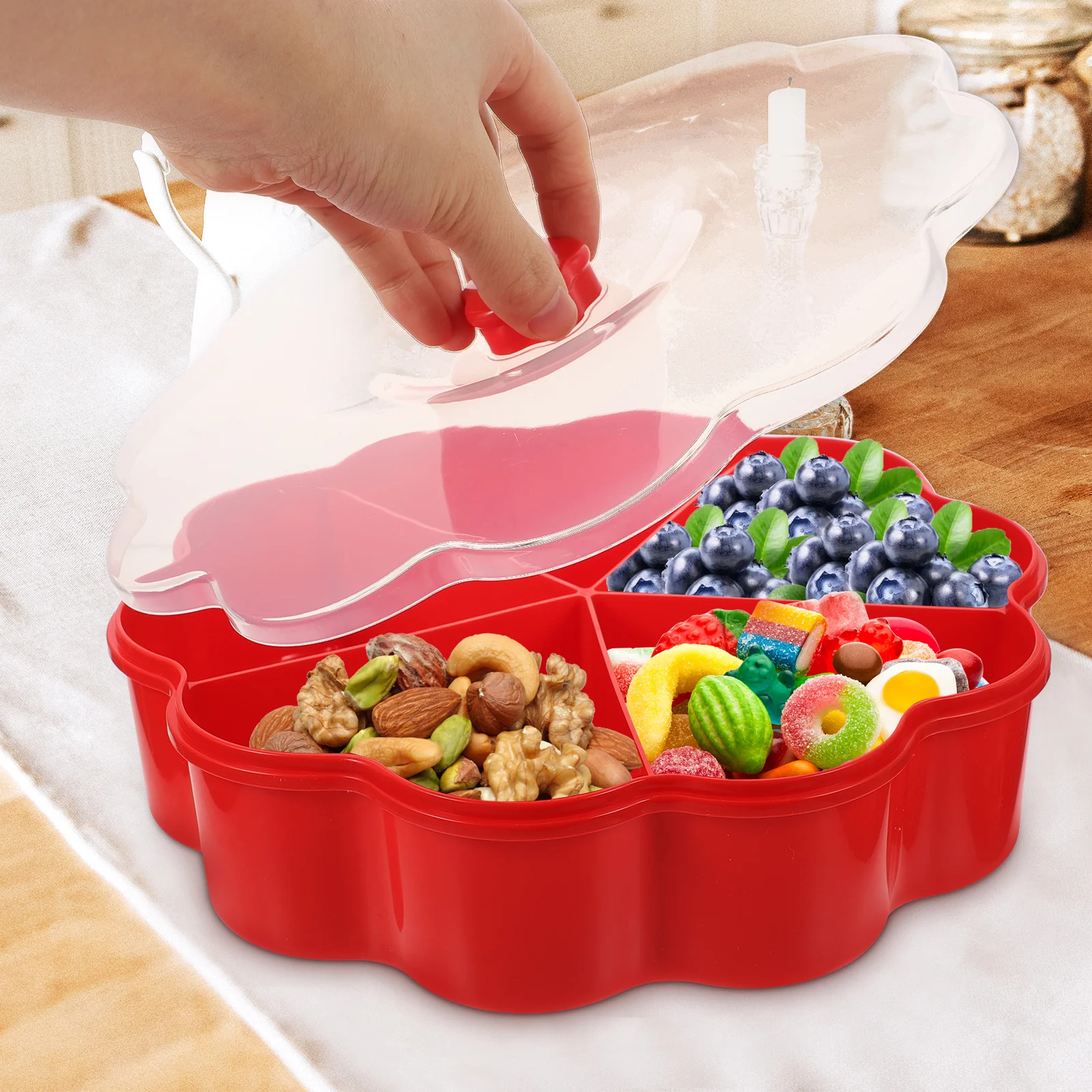 

Plastic Snack Box Container Compartments for Dry Fruits Nuts Tea Storage Home Decoration Easy Clean Kitchen Bar