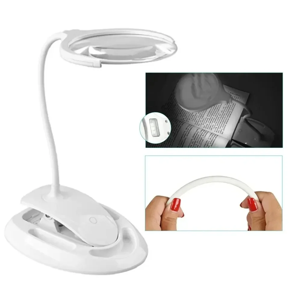 Handheld Magnifier 3X 8X Desktop Illuminated Lamp Led Rechargeable Magnifier With Light For Crafts, Hobbies,