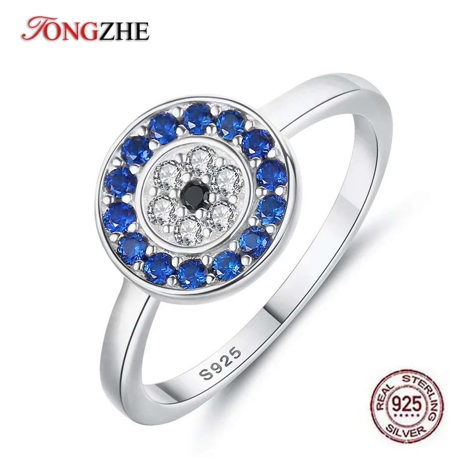 

TONGZHE Evil Eye 925 Sterling Silver Rings For Women Lucky Blue Eye Zirconia Wedding Engagement Ring Turkish Men Fine Jewelry