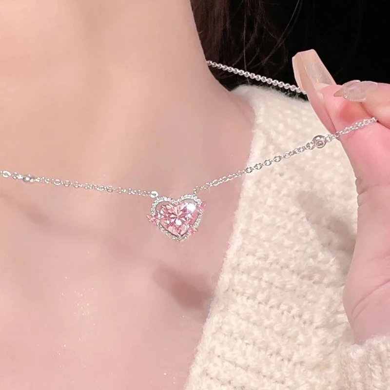 Neue 925 Sterling Silber Luxus Zirkon Süße Herz Anhänger Halsketten Für Frauen Designer Schmuck Geschenk Weiblichen Schmuck Kostenloser Versand – Detail 2