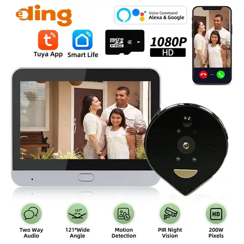 3MP Home Security Door Eye Peephole Video Doorbell with Alexa Motion Detect Wireless Wifi Intercom for Private House Protection