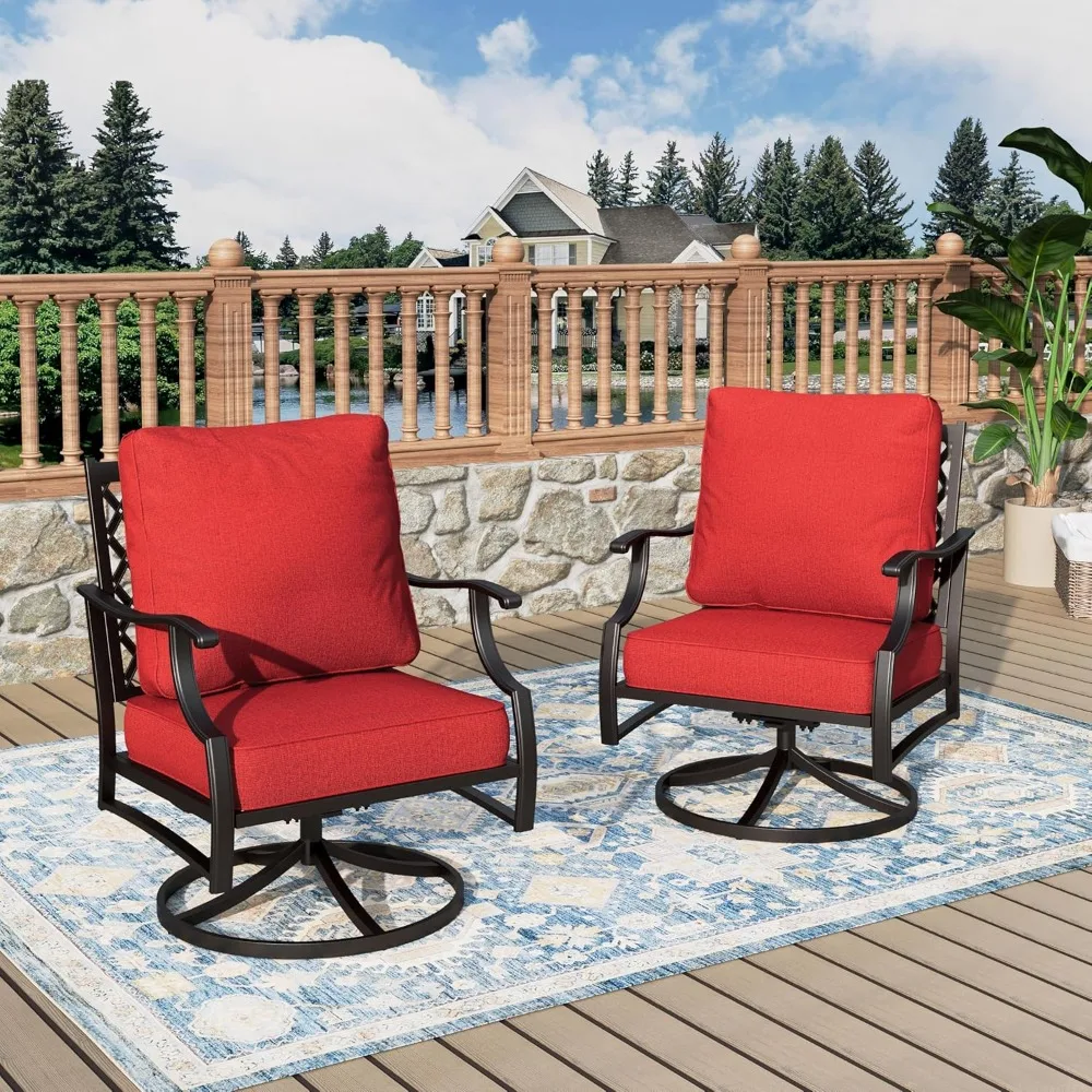 

Swivel Patio Chairs Set of 2, High Back Outdoor Swivel Patio Metal Chairs with 5.75" Thick Cushions ,Sun Loungers