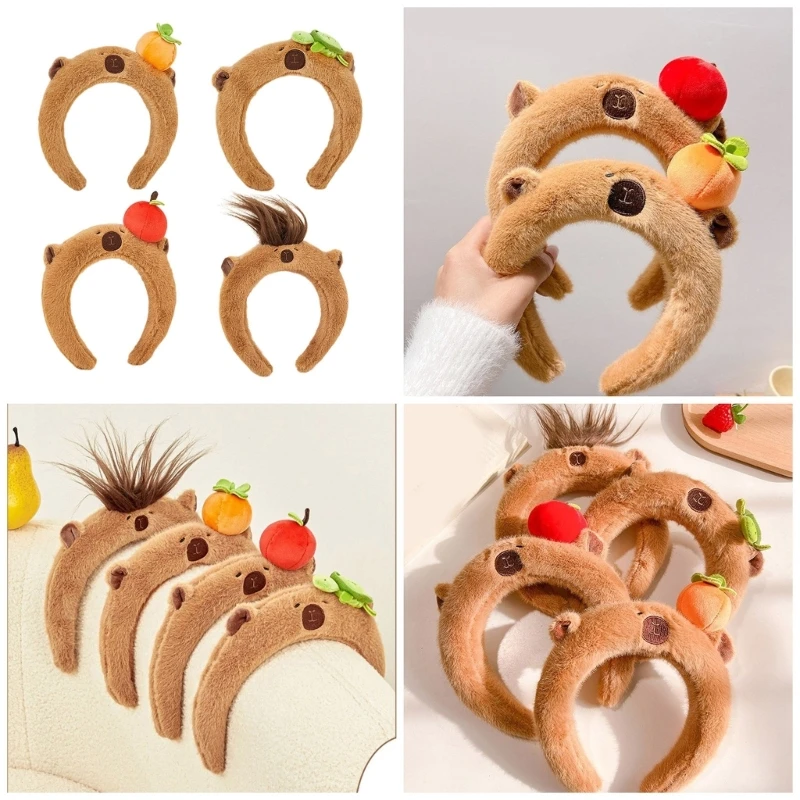 Adult Teens Cartoon Capybara Headband Woman SPA Plush Hair Hoop Makeup Taking Photos Christmas Party Headpiece