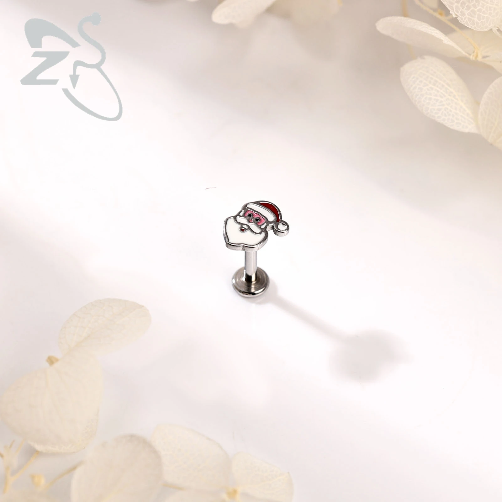 ZS 1PC 16G Stainless Steel Lip Ring Internal Thread Labret Piercing Ear Stud Snowflake Snowman Cartilage Earrings Jewelry