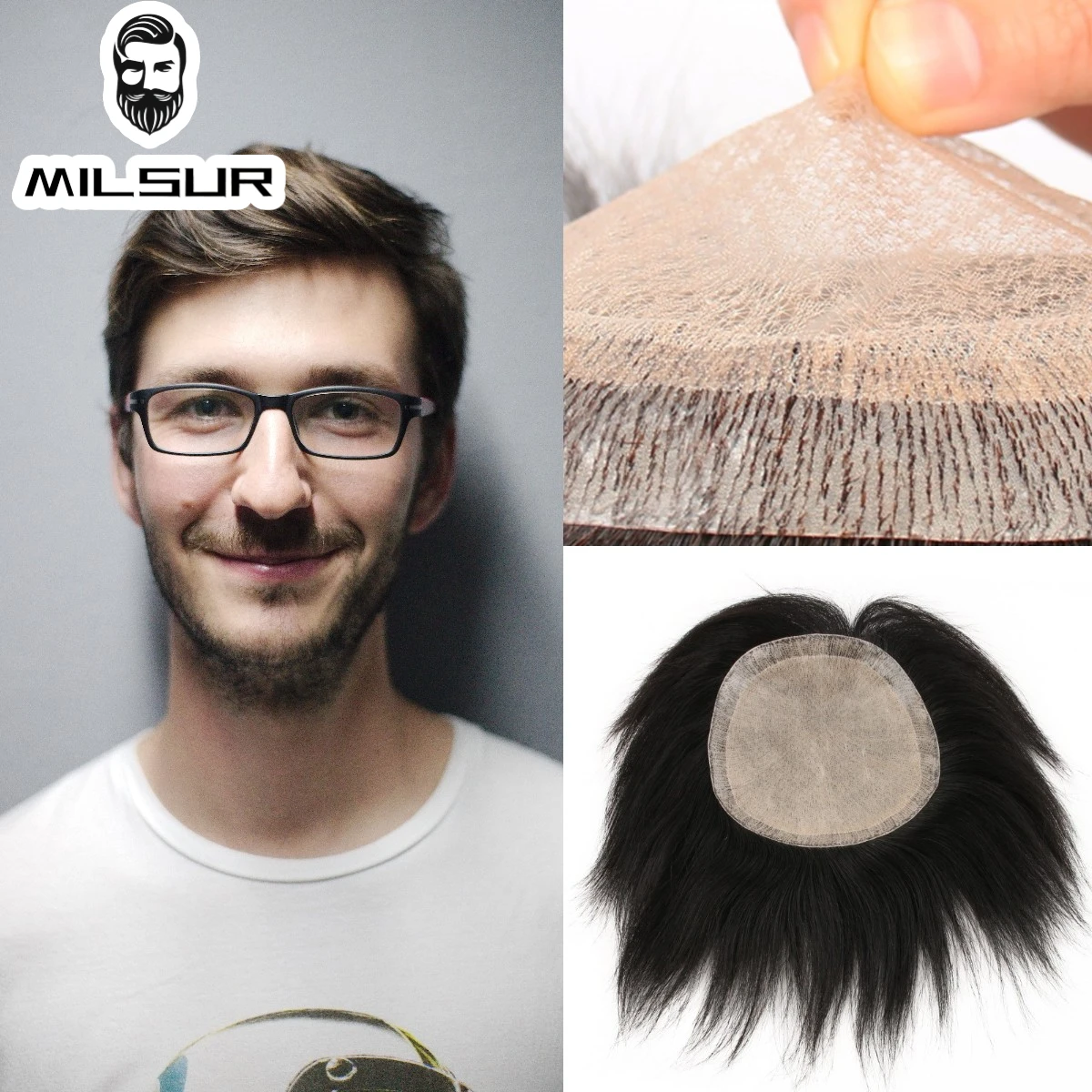 Nam Bộ Tóc Giả 120% Mật Độ Nam Bộ Tóc Giả Tóc Thay Thế Hệ Thống Nam Toupee Lụa Đế Tóc Nam Chân Giả Tự Nhiên đen