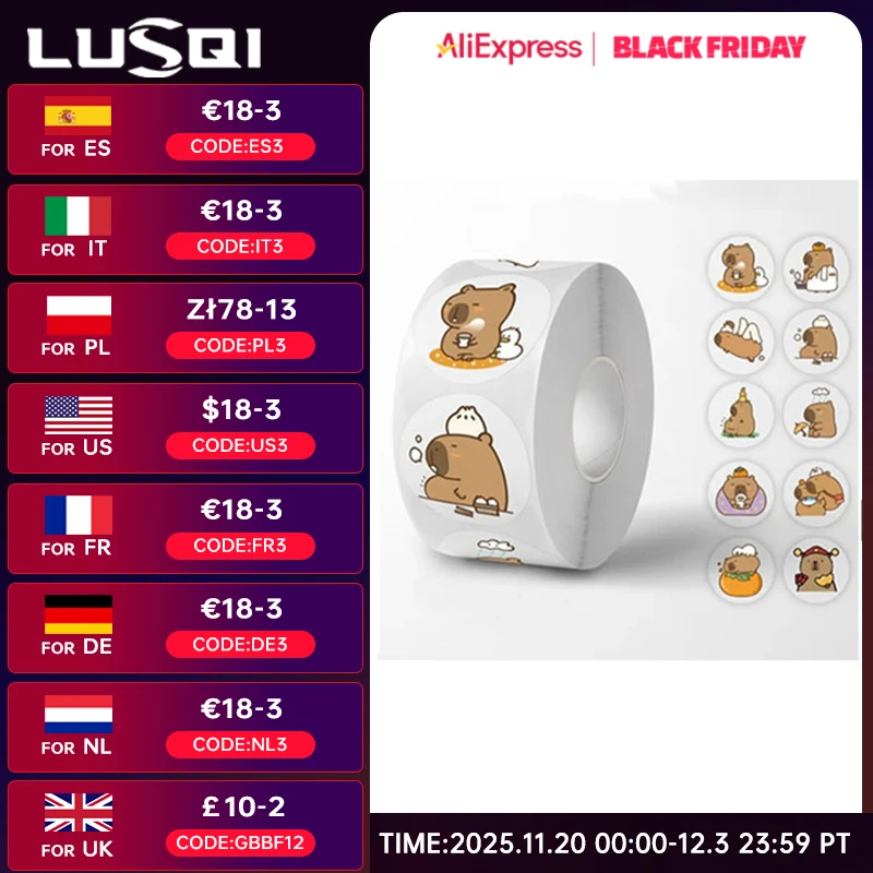 

LUSQI 500Pcs/Roll Waterproof Capybara Stickers Adorable Cartoon Stickers For Notebooks Scrapbooks And Phone Cases