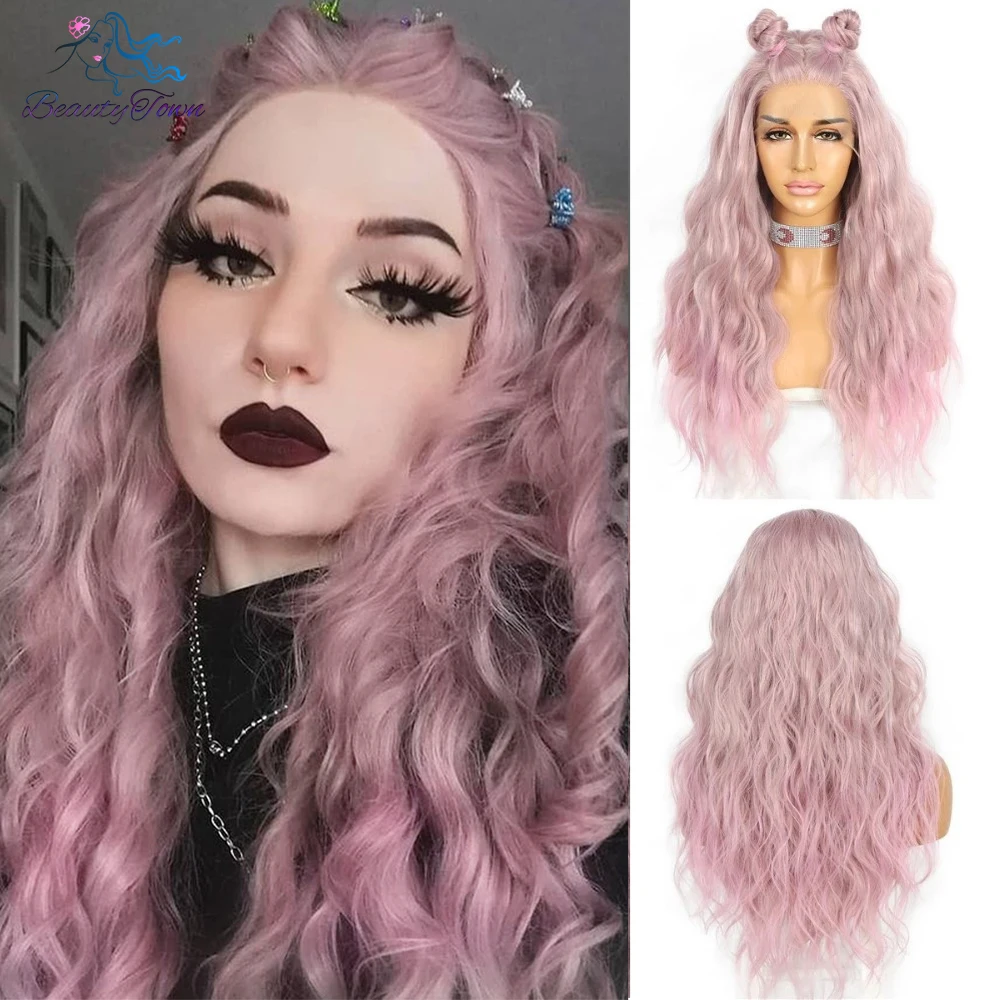 Blonde Synthetic Lace Front Wig 613 Blonde Pink Blue Green Purple Yellow Long Curly Halloween Wig For Women Daily Use Party Wig