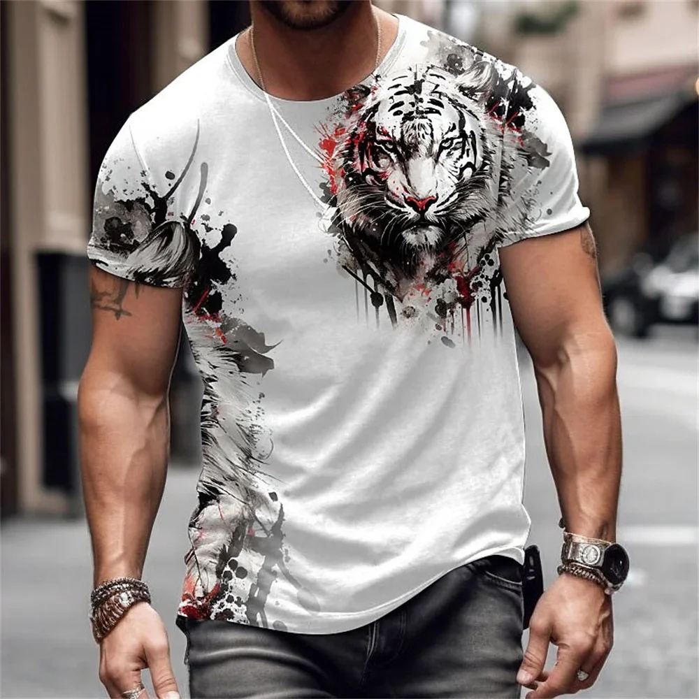 2024 T-shirt Animal 3d Printed Tiger Retro Fashion Men's T-shirt Summer Short Sleeved Casual Street T-shirt Top Men's Clothing