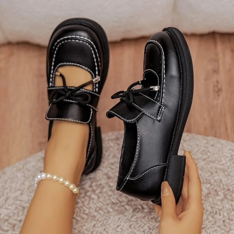 

New Thick Bottom Black Outdoor Shoes Outsole genuine Leather Work Shoes Women Casual Oxford Shoes Lace Up Plus Size 41 42