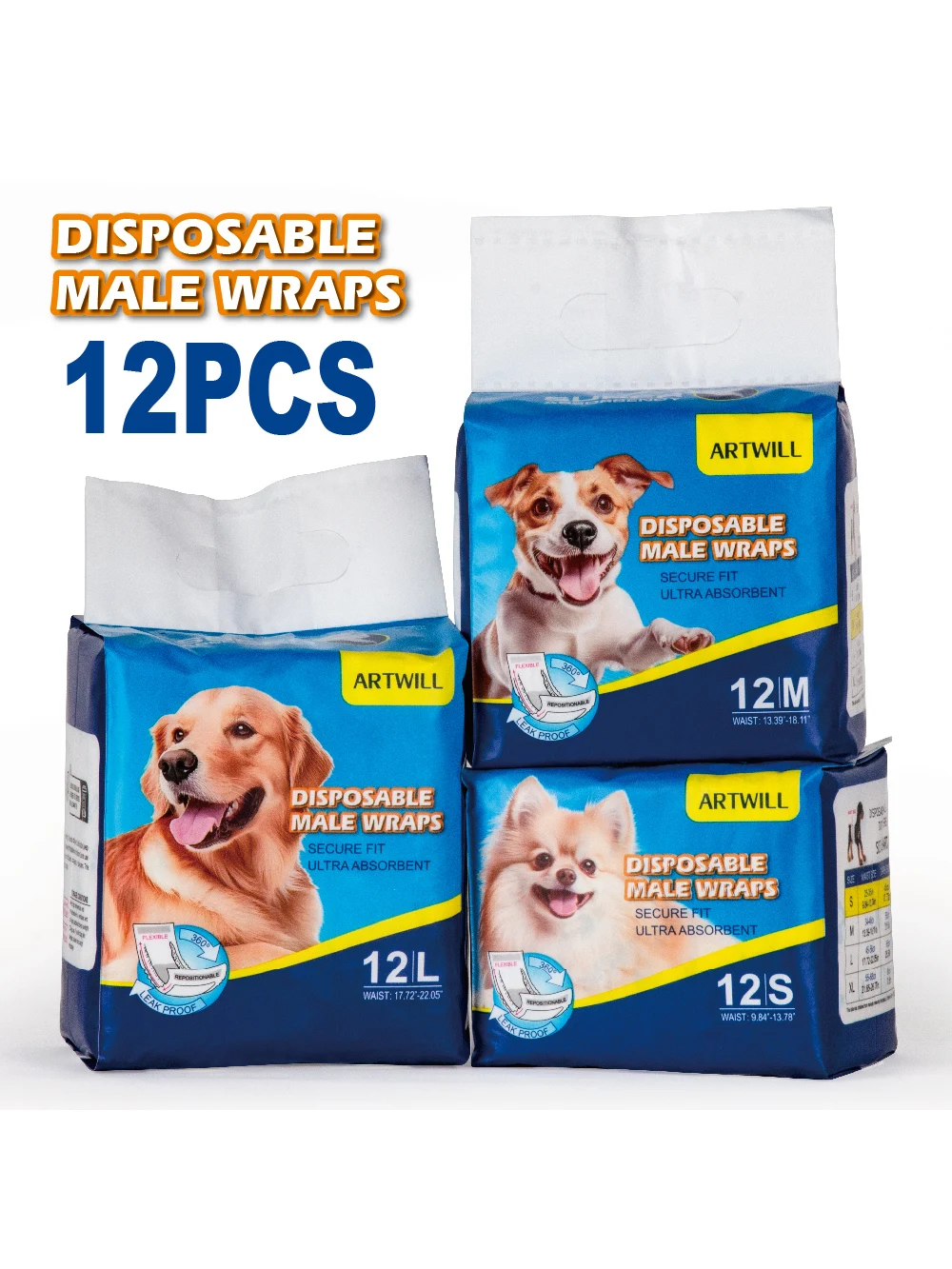 Artwill Dog Diapers Disposable Training Pads for Male And Female Dogs Home And Outdoor Use Absorbent Super Soft Non-Woven Fabric