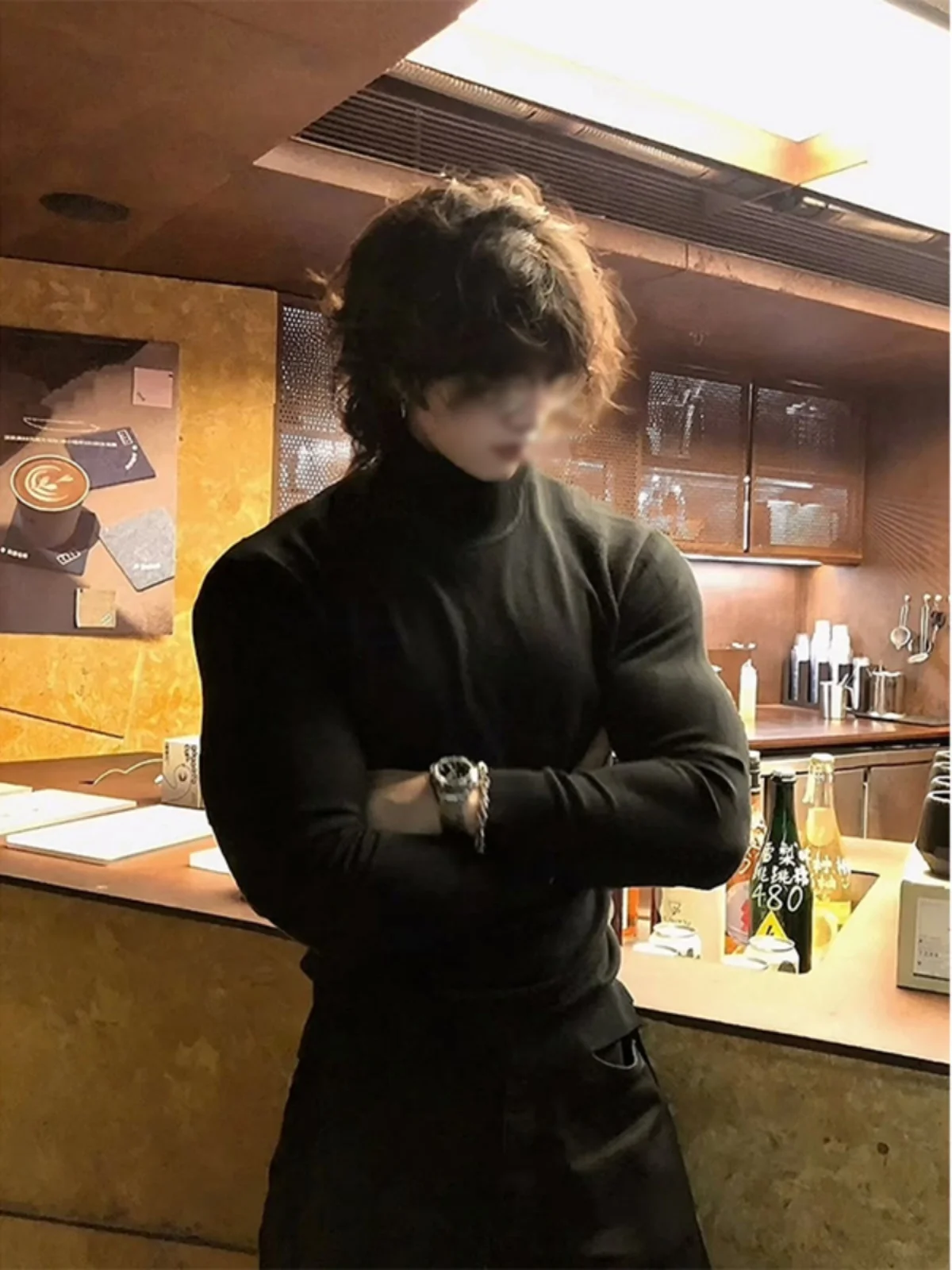 

Bla High Collar Men's Knitwear Long Sve Slim Fit Muscle Enhancing Warm Base Layer irt Winter Casual Wear Inner irt