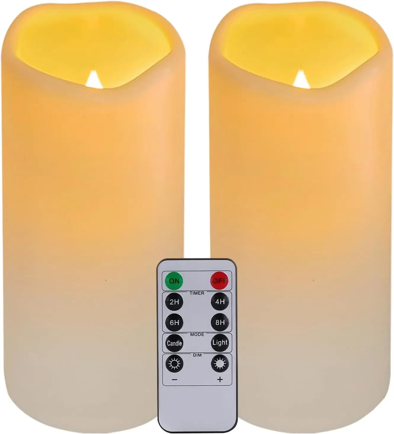 

Flameless LED Candles With Remote & Timer – Waterproof Outdoor/Indoor Battery Operated Set Of 2 Ivory