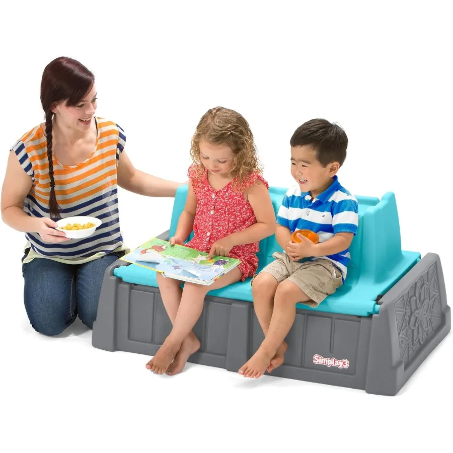 

Sand and Water Bench 2in1 Sand and Water Table with Outdoor Storage Bench Gray and Teal